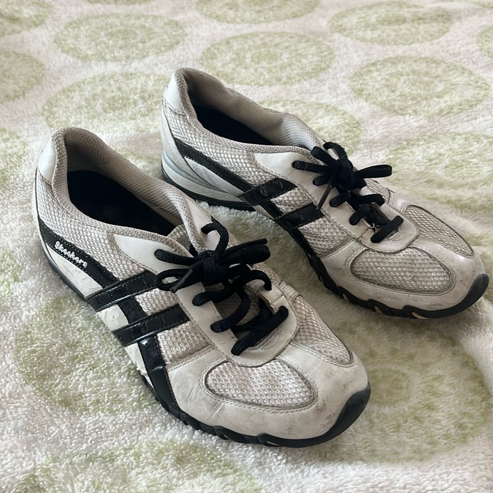 Black-and-white sketcher sneakers